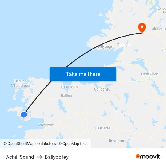 Achill Sound to Ballybofey map