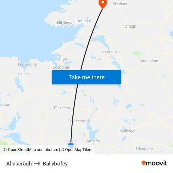 Ahascragh to Ballybofey map