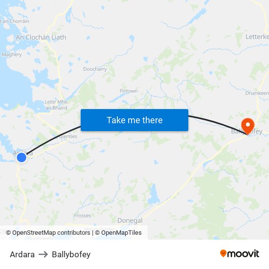 Ardara to Ballybofey map