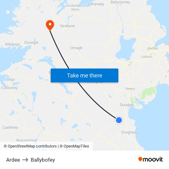Ardee to Ballybofey map