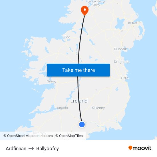 Ardfinnan to Ballybofey map