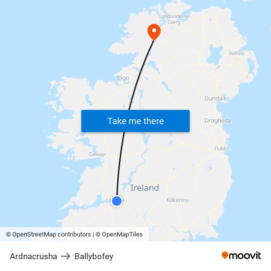Ardnacrusha to Ballybofey map
