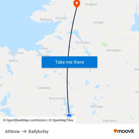 Athlone to Ballybofey map