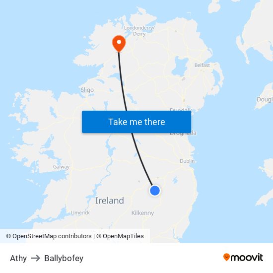 Athy to Ballybofey map