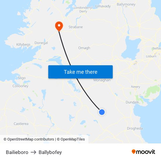 Bailieboro to Ballybofey map