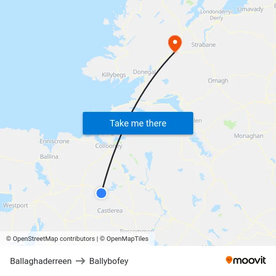 Ballaghaderreen to Ballybofey map