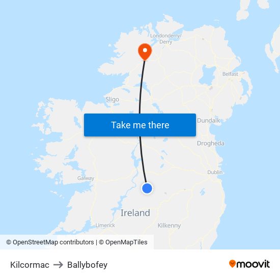 Kilcormac to Ballybofey map