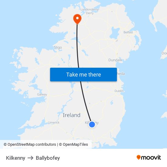 Kilkenny to Ballybofey map