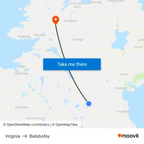 Virginia to Ballybofey map