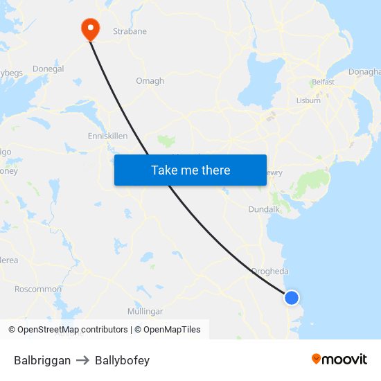 Balbriggan to Ballybofey map