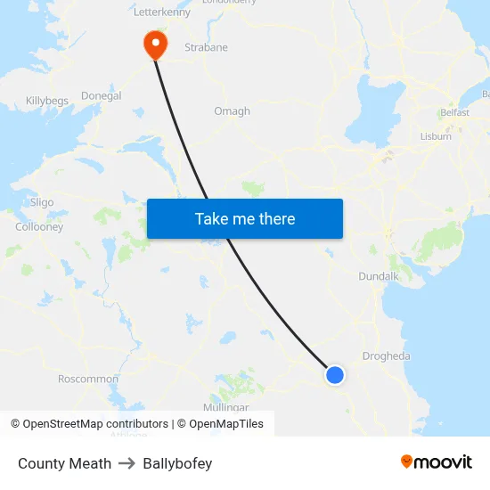 County Meath to Ballybofey map