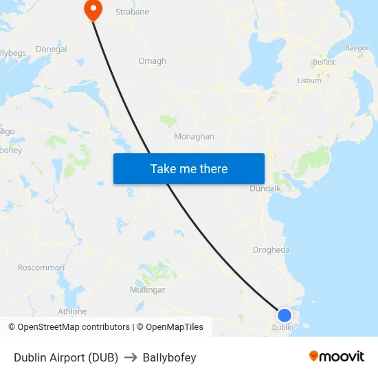 Dublin Airport (DUB) to Ballybofey map