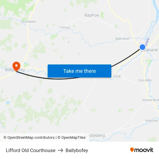 Lifford Old Courthouse to Ballybofey map