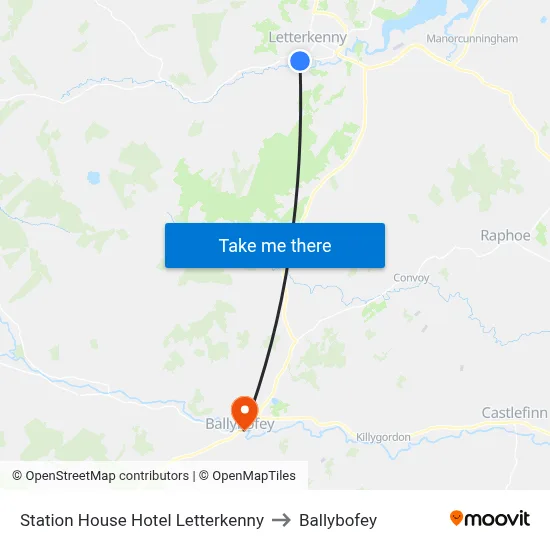 Station House Hotel Letterkenny to Ballybofey map