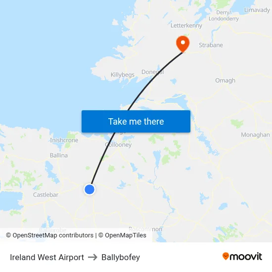 Ireland West Airport to Ballybofey map