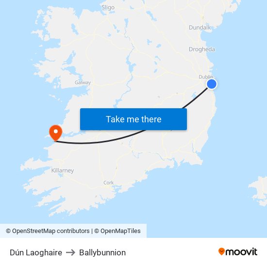 Dún Laoghaire to Ballybunnion map