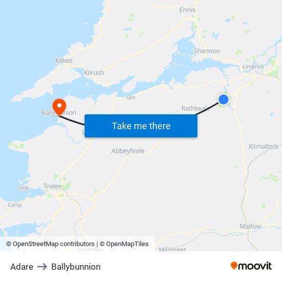 Adare to Ballybunnion map