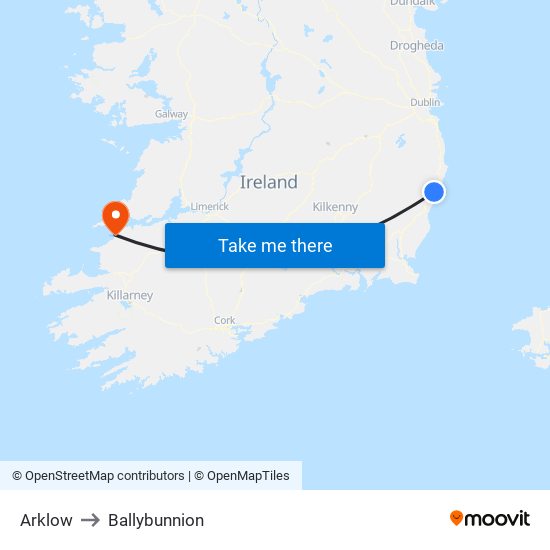 Arklow to Ballybunnion map