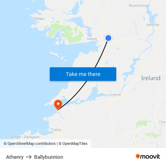 Athenry to Ballybunnion map