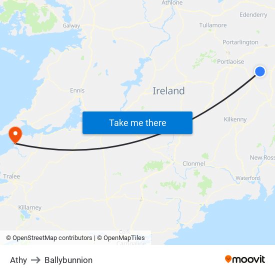 Athy to Ballybunnion map