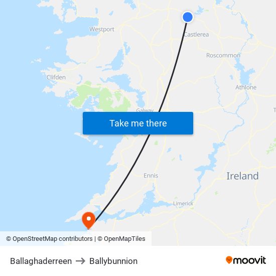 Ballaghaderreen to Ballybunnion map