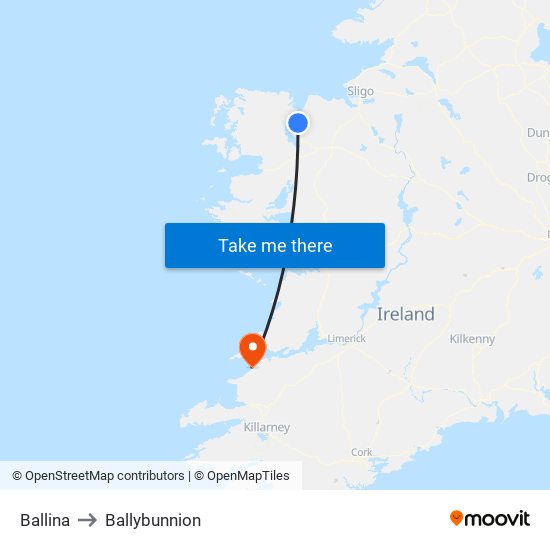 Ballina to Ballybunnion map