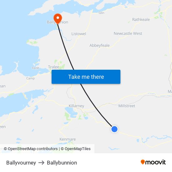 Ballyvourney to Ballybunnion map
