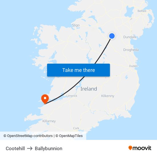 Cootehill to Ballybunnion map