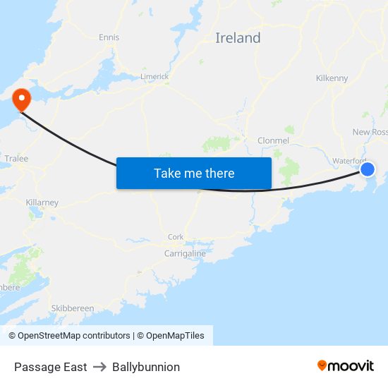 Passage East to Ballybunnion map