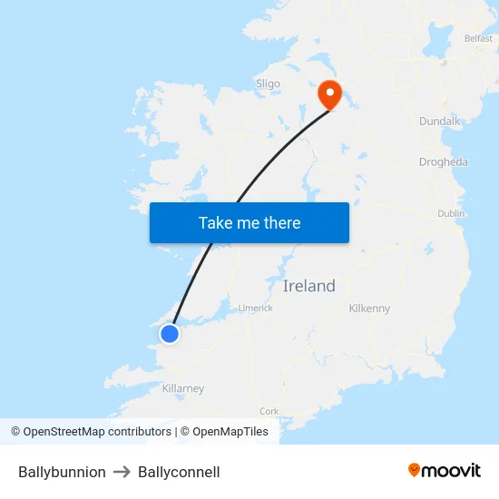 Ballybunnion to Ballyconnell map