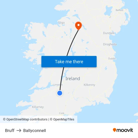 Bruff to Ballyconnell map