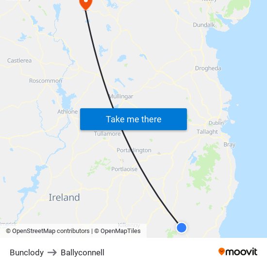 Bunclody to Ballyconnell map