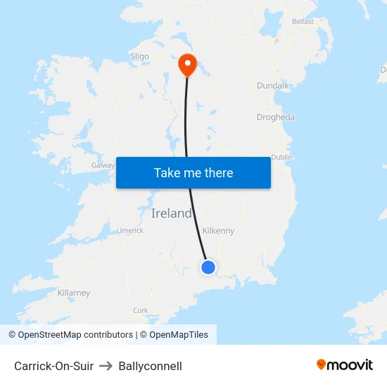 Carrick-On-Suir to Ballyconnell map