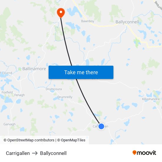 Carrigallen to Ballyconnell map