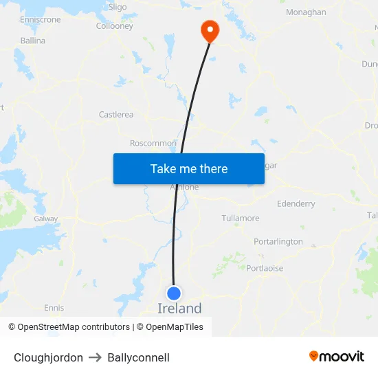 Cloughjordon to Ballyconnell map