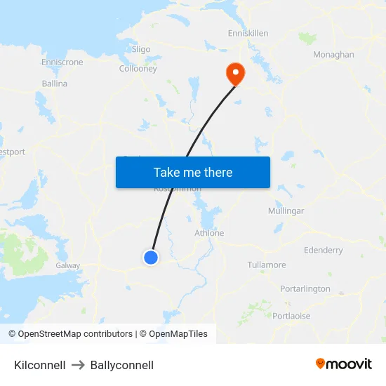 Kilconnell to Ballyconnell map