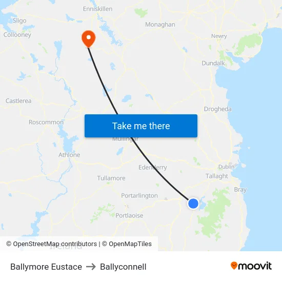 Ballymore Eustace to Ballyconnell map