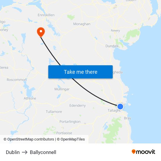 Dublin to Ballyconnell map