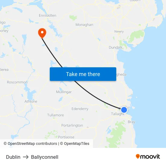 Dublin to Ballyconnell map