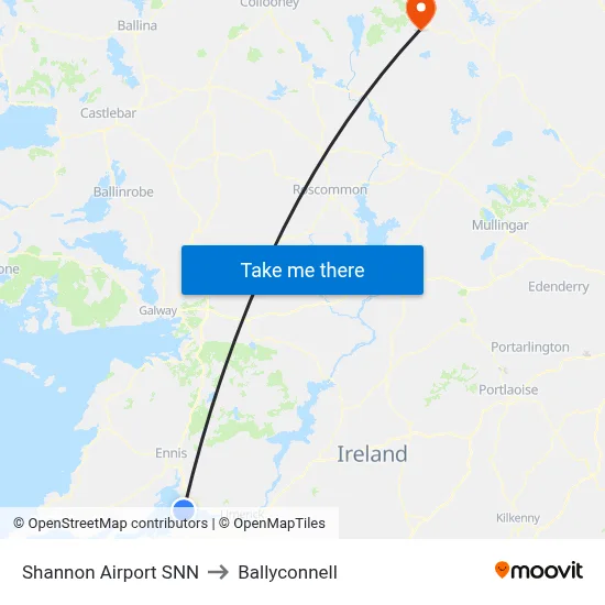 Shannon Airport SNN to Ballyconnell map