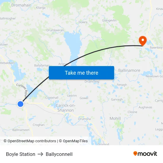 Boyle Station to Ballyconnell map
