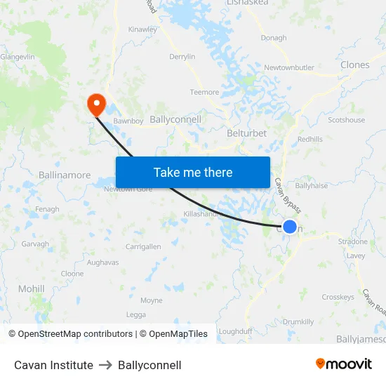 Cavan Institute to Ballyconnell map