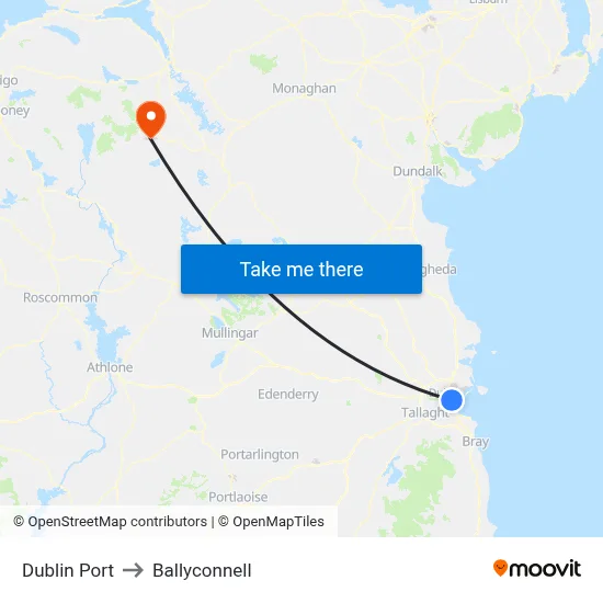 Dublin Port to Ballyconnell map