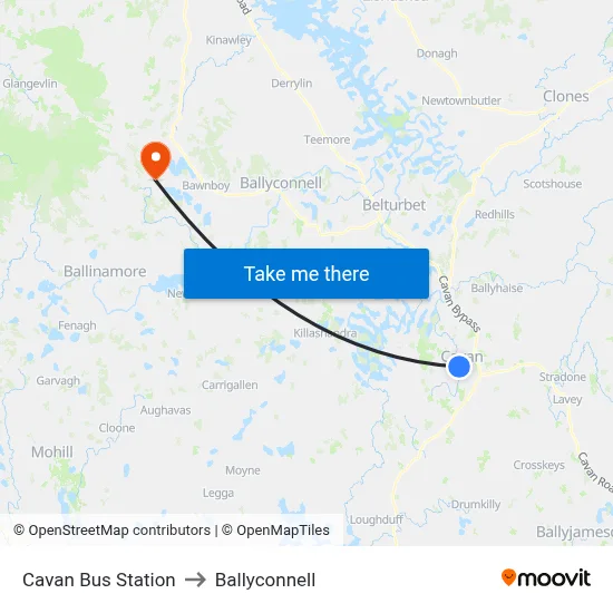 Cavan Bus Station to Ballyconnell map