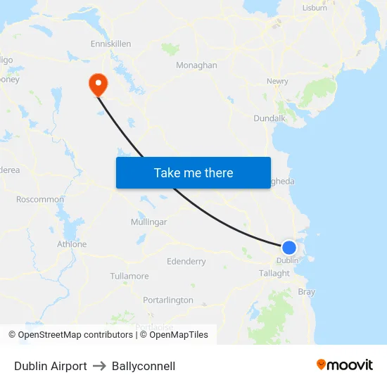 Dublin Airport to Ballyconnell map