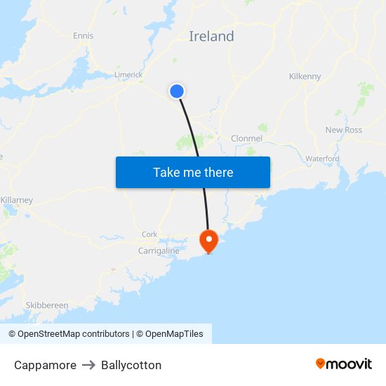 Cappamore to Ballycotton map