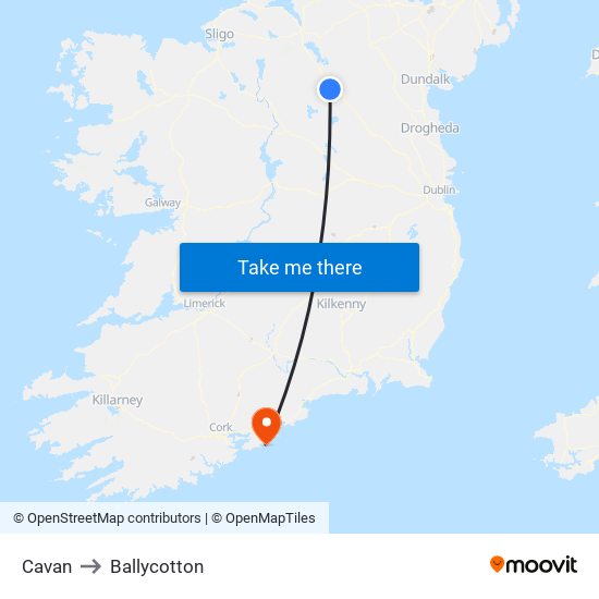 Cavan to Ballycotton map