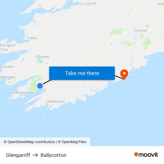Glengarriff to Ballycotton map