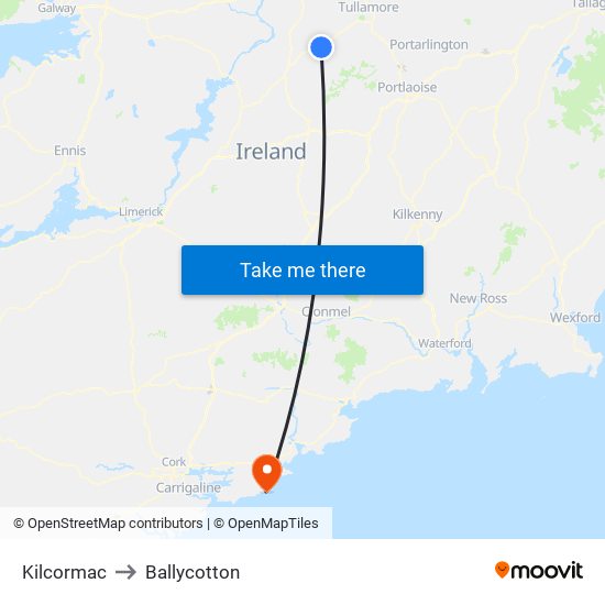 Kilcormac to Ballycotton map