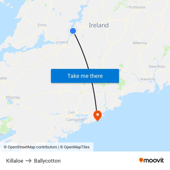 Killaloe to Ballycotton map